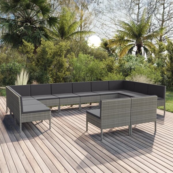 Maison Exclusive – 12-dielna záhradná súprava s vankúšmi, poly ratan, sivá