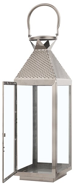 Lampáš strieborný kovový nehrdzavejúca oceľ 55 cm na sviečku minimalistický dizajn dekoratívne doplnky