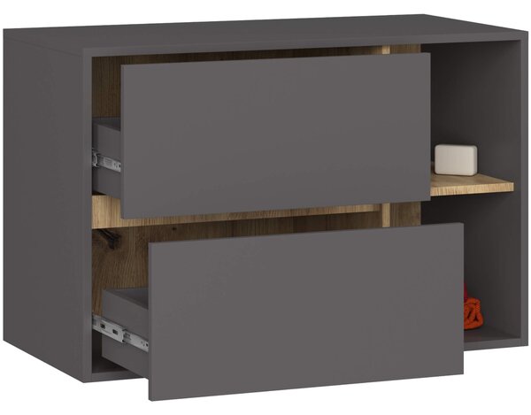 Ak furniture Závesná skrinka pod umývadlo VAMI 90 cm grafitová/dub artisan