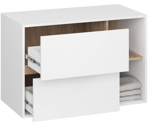 Ak furniture Závesná skrinka pod umývadlo VAMI s otvormi 90 cm biela/dub sonoma