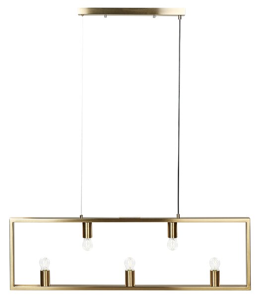 Závesná lampa s 5 žiarovkami mosadzný kovový obdĺžnikový rám elegantný industriálny štýl obývacia izba jedáleň