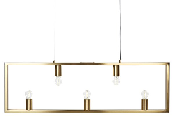 Závesná lampa s 5 žiarovkami mosadzný kovový obdĺžnikový rám elegantný industriálny štýl obývacia izba jedáleň