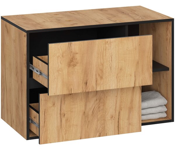 Ak furniture Závesná skrinka pod umývadlo VAMI s otvormi 90 cm dub craft/čierna