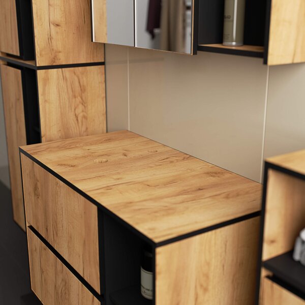Ak furniture Závesná skrinka pod umývadlo VAMI s otvormi 90 cm dub craft/čierna