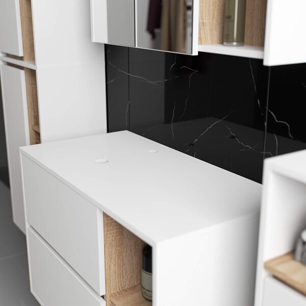 Ak furniture Závesná skrinka pod umývadlo VAMI s otvormi 90 cm biela/dub sonoma