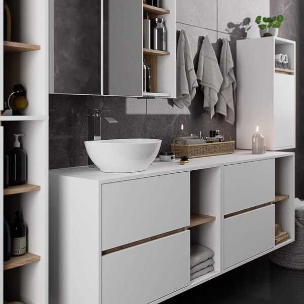 Ak furniture Závesná skrinka pod umývadlo VAMI s otvormi 90 cm biela/dub sonoma