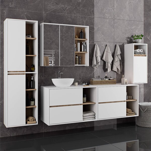 Ak furniture Závesná skrinka pod umývadlo VAMI s otvormi 90 cm biela/dub sonoma