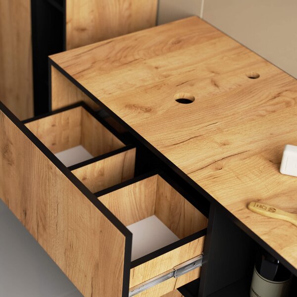 Ak furniture Závesná skrinka pod umývadlo VAMI s otvormi 90 cm dub craft/čierna