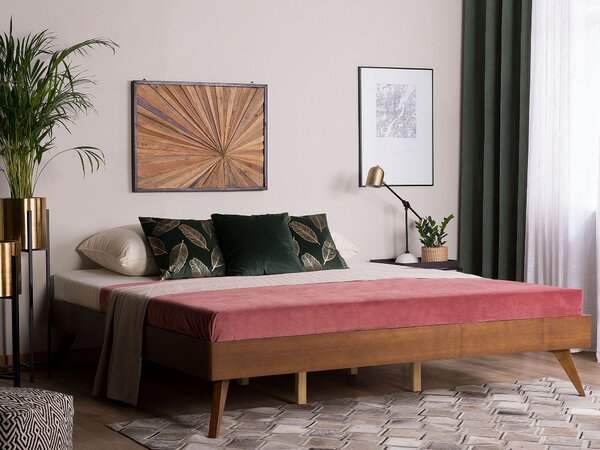 Posteľ tmavý jaseň 180 x 200 cm MDF posteľový rám bez čela s lamelovým roštom spálňa