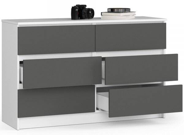 Ak furniture Komoda Kuba 120 cm 6 zásuviek biela/grafitová