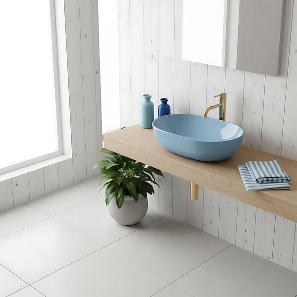Rea Lisa, umývadlo na dosku 490x350x140 mm, svetlá modrá lesklá, REA-U6620