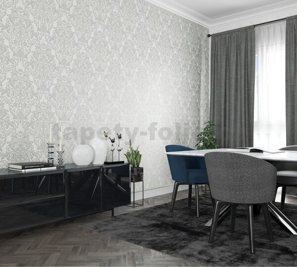 Vliesové tapety na stenu IMPOL City Glam 32602, zámocký vzor strieborný s metalickým odleskom na svetlo sivom podklade, rozmer 10,05 m x 0,53 m, Marburg