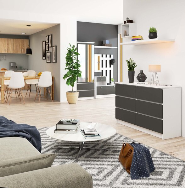 Ak furniture Komoda Kuba 120 cm 6 zásuviek biela/grafitová