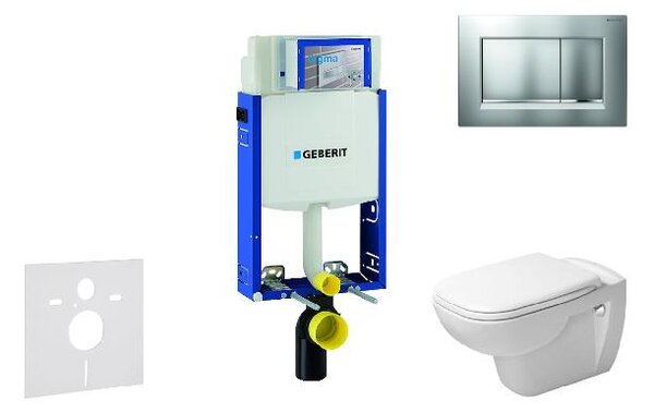 Geberit Kombifix - Modul na závesné WC s tlačidlom Sigma30, matný chróm/chróm + Duravit D-Code - WC a doska, Rimless, SoftClose 110.302.00.5 NH7