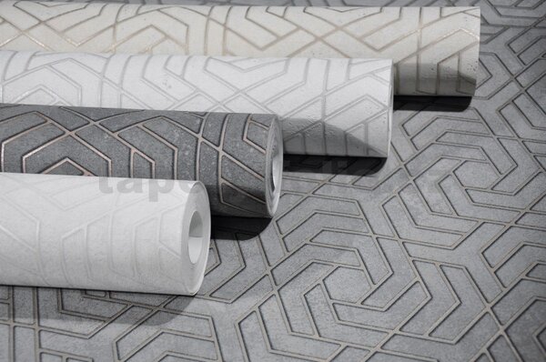 Vliesové tapety na stenu IMPOL City Glam 32607, geometrický vzor svetlo sivý se striebornými metalickými odleskami, rozmer 10,05 m x 0,53 m, Marburg
