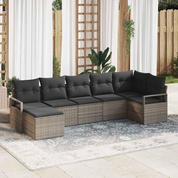 Maison Exclusive – Sedacia súprava, 7 kusov, sivá [syntetický materiál]: Polyratan