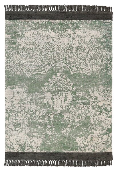 Koberec zelená béžová čierna viskóza a bavlna 140 x 200 cm so vzorom a strapcami vintage dizajn