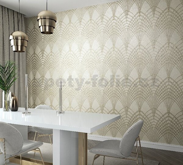 Vliesové tapety na stenu IMPOL Modernista 32255, Art Deco zlatá na hnedom podklade, rozmer 10,05 m x 0,53 m, Marburg