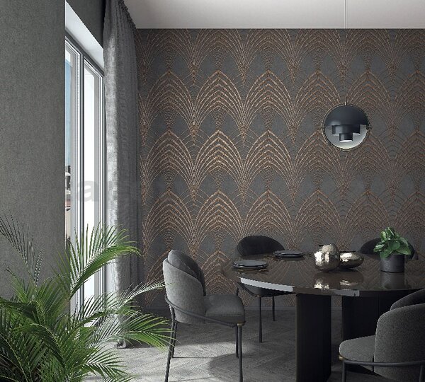 Vliesové tapety na stenu IMPOL Modernista 32256, Art Deco bronzová na sivom podklade, rozmer 10,05 m x 0,53 m, Marburg