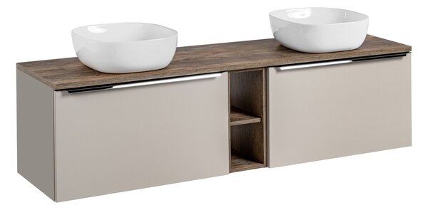 Comad Závesná skrinka SantaFe Smile s doskou a umývadlom 180 cm taupe/dub santa fe vintage