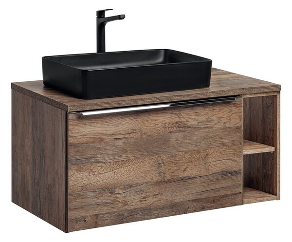 Comad Závesná skrinka SantaFe Slim s doskou a umývadlom 100 cm dub santa fe vintage/čierna