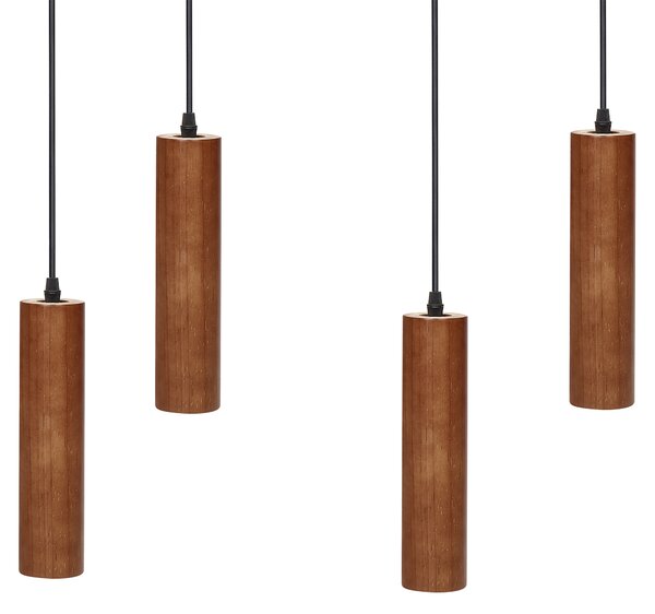 Závesná lampa tmavé drevo železná základňa dubové drevo tienidlo 4 svetlá doplnky osvetlenie