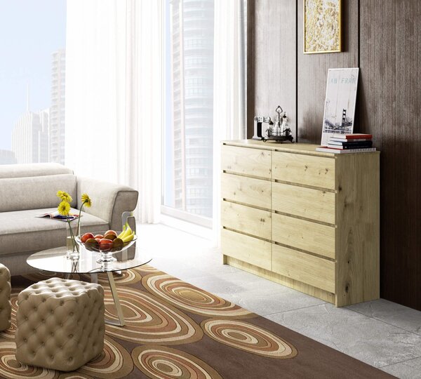 Ak furniture Komoda Kuba 140 cm 8 zásuviek dub artisan