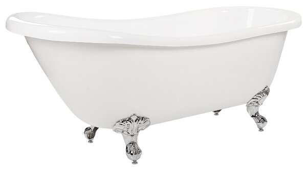 Vaňa biela sanitárny akrylát 153 x 77 cm voľne stojaca oválna strieborné nohy klasický retro dizajn