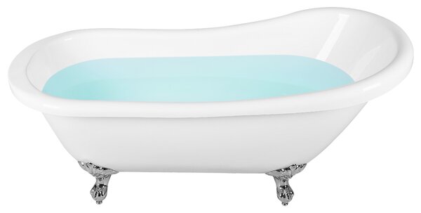 Vaňa biela sanitárny akrylát 153 x 77 cm voľne stojaca oválna strieborné nohy klasický retro dizajn
