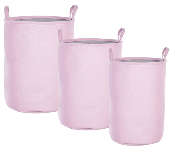 Sada 3 košíkov ružová polyester bavlna koše na bielizeň so sťahovacou šnúrkou praktické doplnky do domácnosti