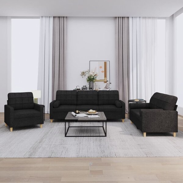Maison Exclusive – 3-dielna sedacia súprava s vankúšmi, čierna látka