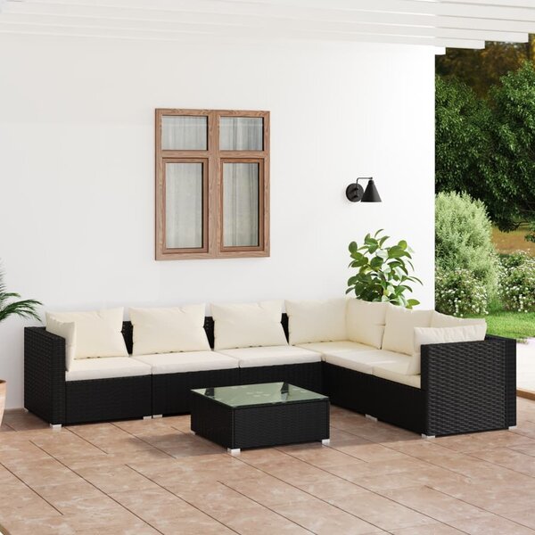 Maison Exclusive – 7-dielna záhradná súprava s vankúšmi z polyrotangu, čierna