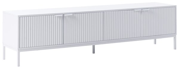 TV stolík biely MDF retro štýl s otváracími dvierkami drážkovaný dizajn obývacia izba