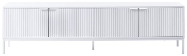 TV stolík biely MDF retro štýl s otváracími dvierkami drážkovaný dizajn obývacia izba