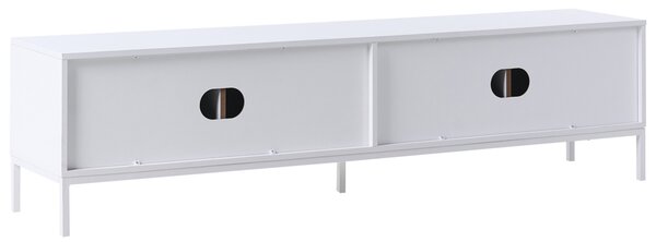 TV stolík biely MDF retro štýl s otváracími dvierkami drážkovaný dizajn obývacia izba