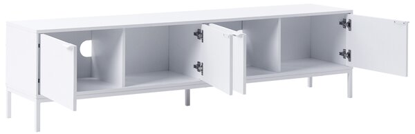 TV stolík biely MDF retro štýl s otváracími dvierkami drážkovaný dizajn obývacia izba