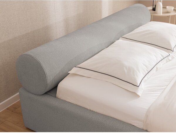 Svetlosivá čalúnená dvojlôžková posteľ s úložným priestorom s roštom 180x200 cm Cille – Ropez