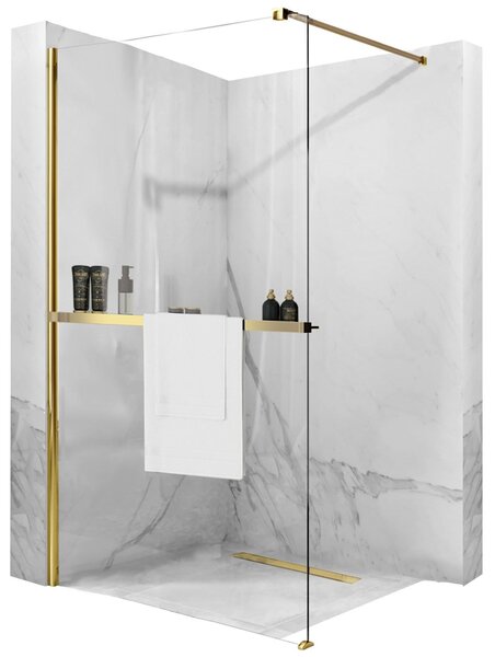 Rea Evo, závesná polica pre sprchové zásteny typu Walk-in max. šírka 120 cm, zlatá lesklá, HOM-00653