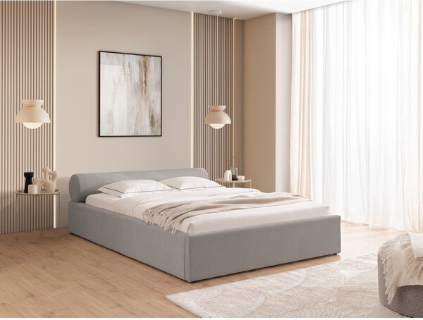 Svetlosivá čalúnená dvojlôžková posteľ s úložným priestorom s roštom 180x200 cm Cille – Ropez