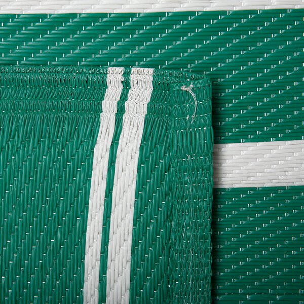 Vonkajší koberec zelený plastový 90 x 180 cm pruhovaný s geometrickým vzorom ekologický moderný minimalistický