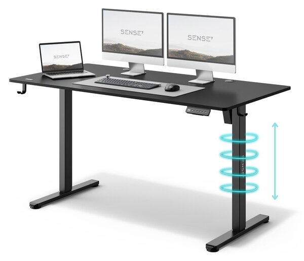 SENSE7 Nojo Výškovo nastaviteľný stôl 140x70 cm Elektrický Čierny Herný stôl Počítačový stôl Stojací stôl Funkcia pamäte Správa káblov XXL