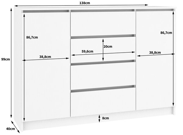 Ak furniture Komoda Kryštof 140 cm 2 skrinky a 4 zásuvky wenge/biela