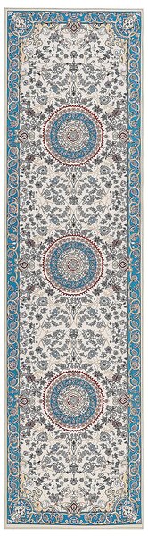 Koberec behúň béžová a modrá polyester 80 x 300 cm orientálny vzor protišmykový vintage moderný štýl predsieň