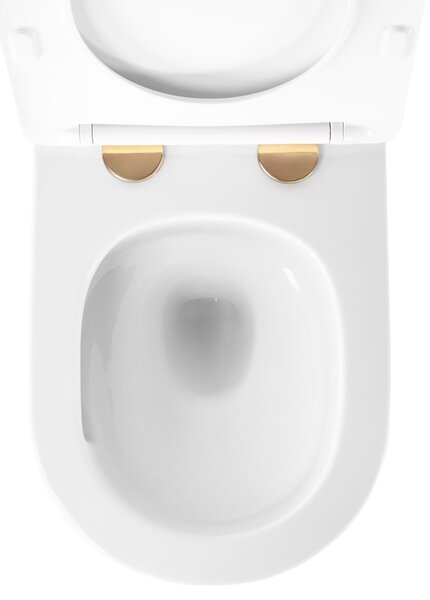 Rea Carlo Mini Tornado, závesná WC misa 490x355x350mm + toaletné sedadlo, biela-zlatý okraj, REA-C6801