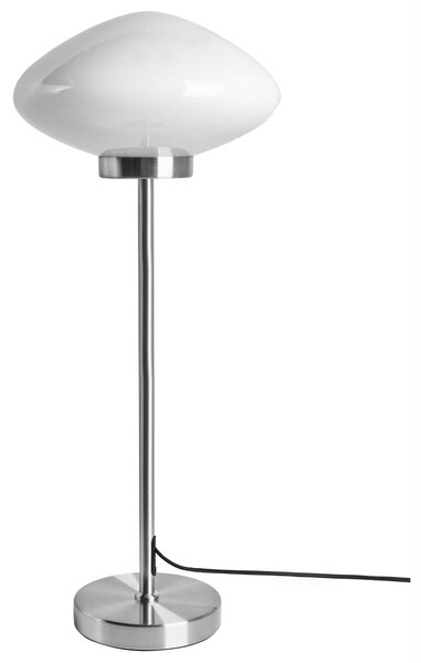Stolná lampa strieborná železná kovový podstavec biele sklenené tienidlo moderný štýl obývacia izba spálňa