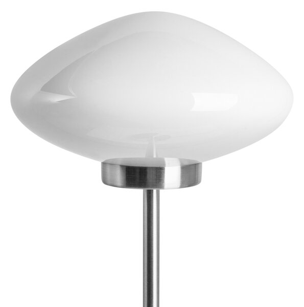 Stolná lampa strieborná železná kovový podstavec biele sklenené tienidlo moderný štýl obývacia izba spálňa