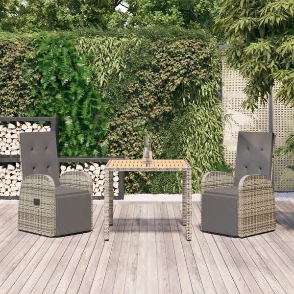 Maison Exclusive – 3-dielna záhradná jedálenská súprava s vankúšmi, sivá, polyratan