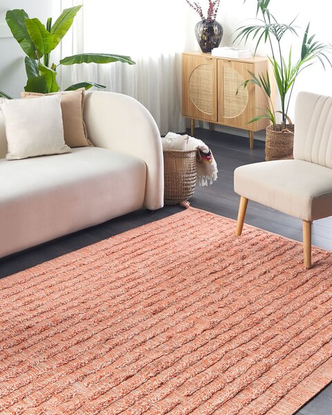 Koberec oranžový bavlna 140 x 200 cm bez vzoru obdĺžnikový tvar so strapcami boho moderný štýl obývacia izba spálňa