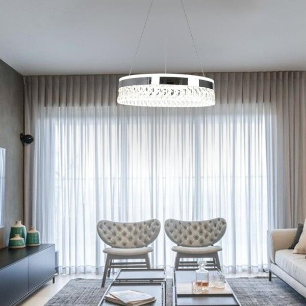 LED Stmievateľný luster na lanku LED/90W/230V 3000-6500K chróm + diaľkové ovládanie