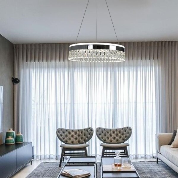 LED Stmievateľný luster na lanku LED/90W/230V 3000-6500K chróm + diaľkové ovládanie